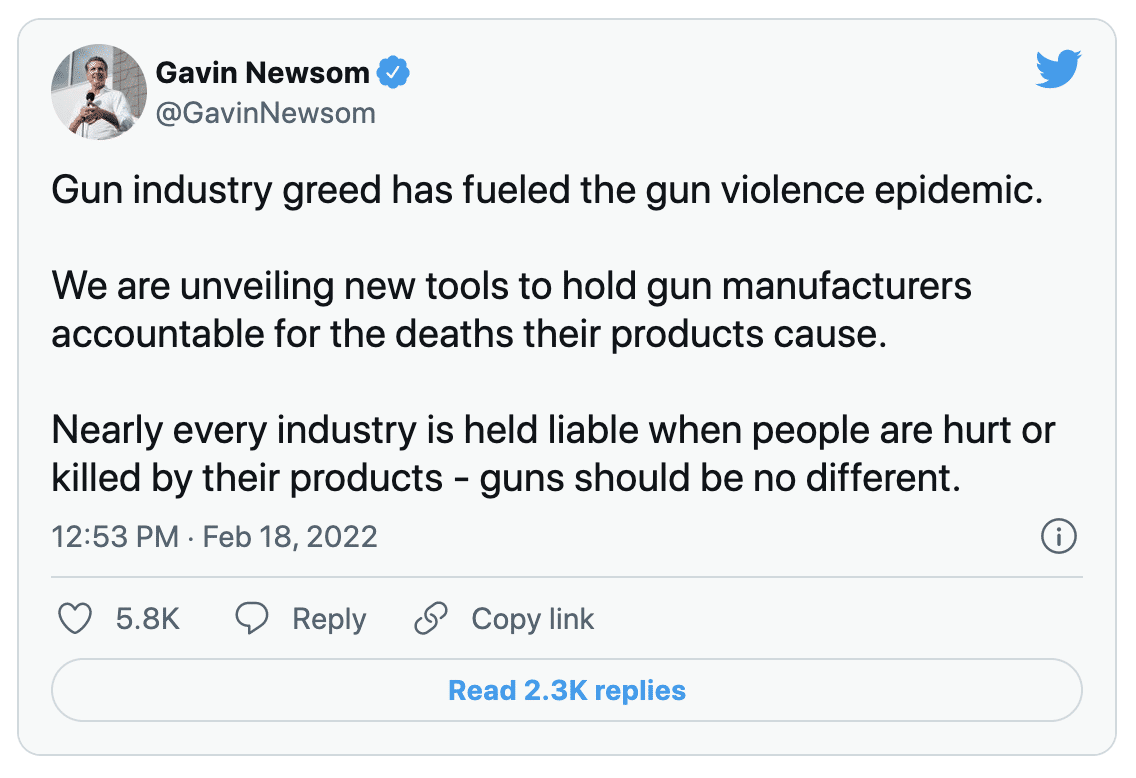 Gavin Newsom: Gun Industry Should Not Be Protected from Lawsuits